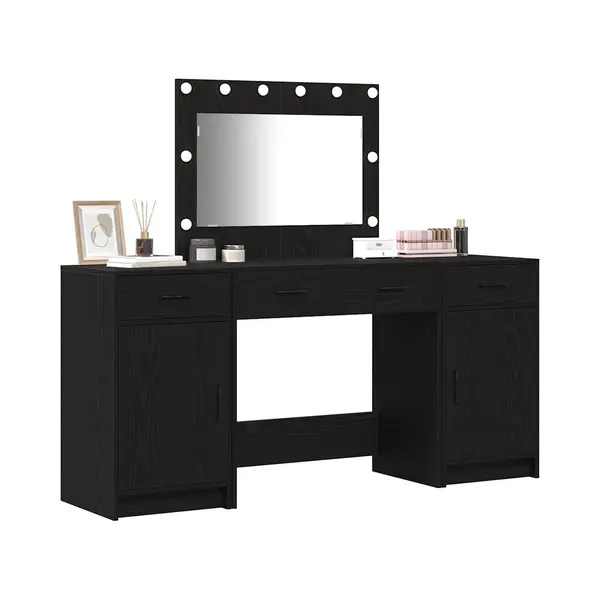 VidaXL Schminktisch Mit Spiegelbeleuchtung 3 Pcs Schwarz Holzwerkstoff thumbnail