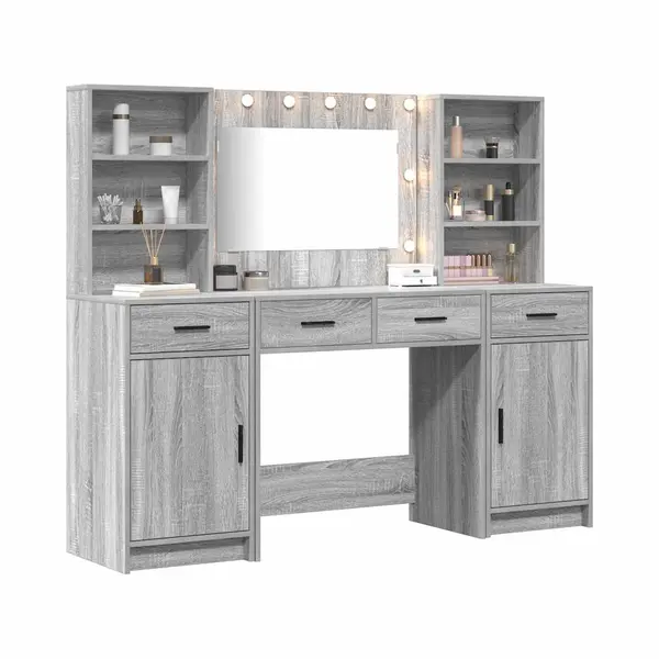 Schminktisch Set Mit Schubladen 3 Pcs Grau Sonoma Holzwerkstoff Vidaxl thumbnail