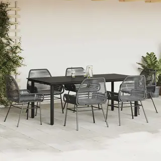 VidaXL 7-tlg. Garten-Essgruppe Mit Kissen Schwarz Poly Rattan Glas