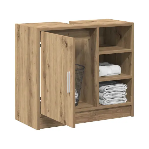 VidaXL Waschbecken-Schrank Artisan Eiche 63X29X55 Cm Holzwerkstoff Zeitgenössische Badezimmerstauraumlösung Mit Eingebauten Regalen Und Tür Mit thumbnail