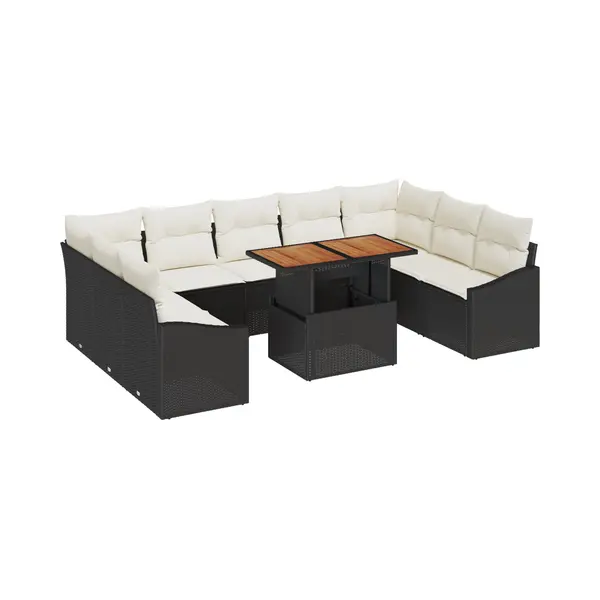 VidaXL Garten Essgruppe Mit Kissen 10 Pcs Schwarz Und Creme thumbnail