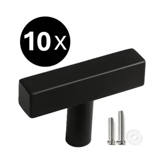 10 X Msqdesign Deurknop Zwart T Vorm - Kastknoppen Zwart - Meubelknop Zwart Voor Keuken , Kast En Deurjes - Zwarte T-vorm Kastknop - Deurknopjes Zwart