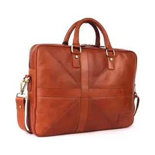 De Lamassu® Orion Leren Laptoptas 16 Inch – Unisex Business Aktetas Van Echt Leer – Vintage Werktas Met Schouderriem – Cognac
