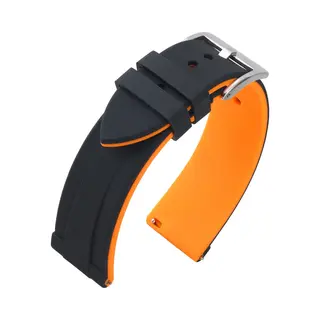 Natos.com Silicone Rubberen Horlogeband - Makkelijk Zelf Te Monteren - Zwart Oranje 24mm