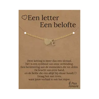Pax Amare Letter E Armband Op Cadeau Kaartje - Een Letter, Een Belofte - 15, 5cm + 5, 5cm Verstelbaar Goudkleurig Stainless Steel - Initiaal & Hartje Hanger -