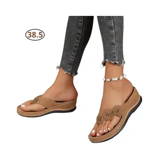 Nivard Comfortabele Slippers - Badslippers - Teenslippers - Anti-Slip Slides - Flip Flops - Stevig Voetbed - Donkerbruin - Maat 38.5