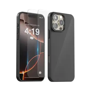 My Case Hoesje Geschikt Voor IPhone 16 Pro - 2x Screenprotector Tempered Glass - Anti Shock Silicone Case - Zwart
