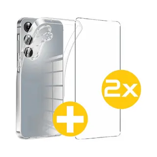 Lennexo Hoesje En Screenprotector Combi Geschikt Voor Samsung Galaxy S24FE (Fan Edition) - Transparant Hoesje + 2x Screenprotector