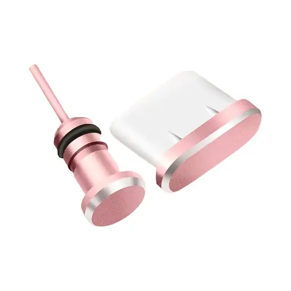 Stofplug Usb-C & 3.5mm Jack Poort - Metaal - Geschikt Voor Oplaadpoorten Smartphone/Tablet/Laptop - Rose Goud thumbnail