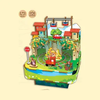 PlayfulMario Bergreis - Mountain City Travel Met Muziek Houten Modelbouw Creatief & Educatief
