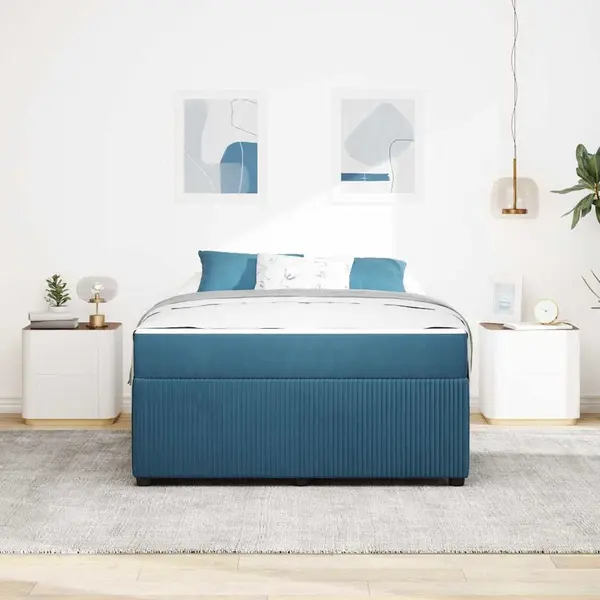 Bettgestell Mit Matratze Mit Matratze Blau 140 X 200 Cm Samt Vidaxl thumbnail