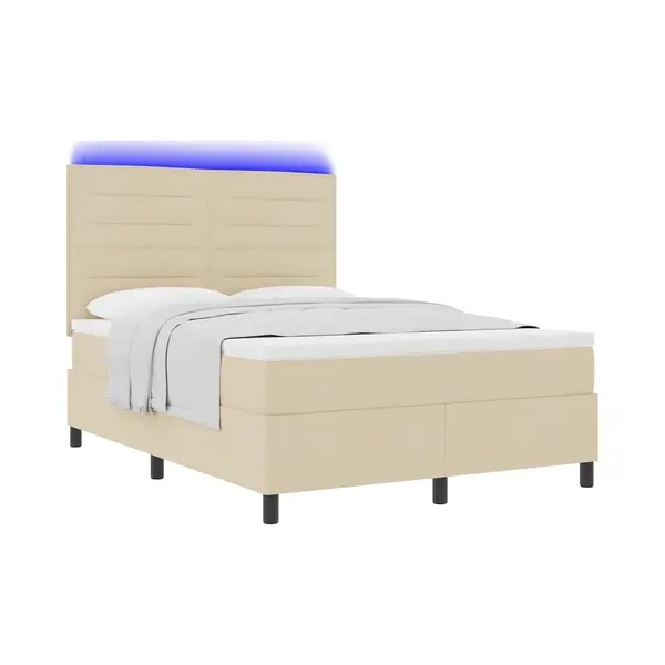VidaXL Boxspring Bed Met Matras Met Led Crème 140 X 190 Cm Stof thumbnail