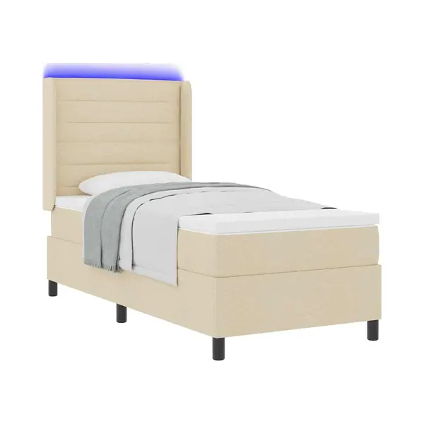 VidaXL Led Box Spring Bed Met Matras Crème 90 X 190 Cm Stof thumbnail