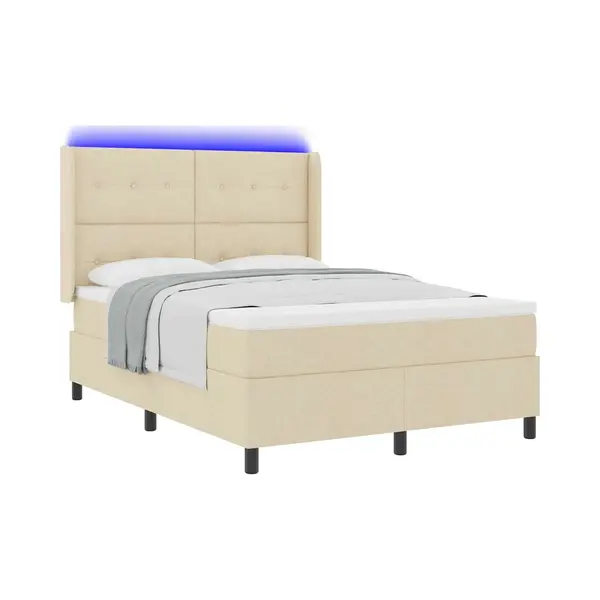 VidaXL Led Box Spring Bed Met Matras Crème 140 X 190 Cm Stof thumbnail