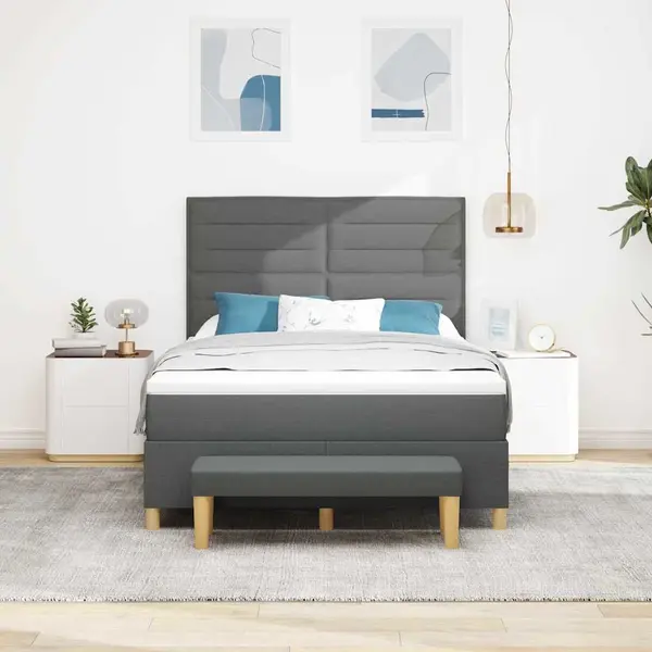 Boxspringbett Mit Matratze Dunkelgrau 140 X 190 Cm Stoff Vidaxl thumbnail