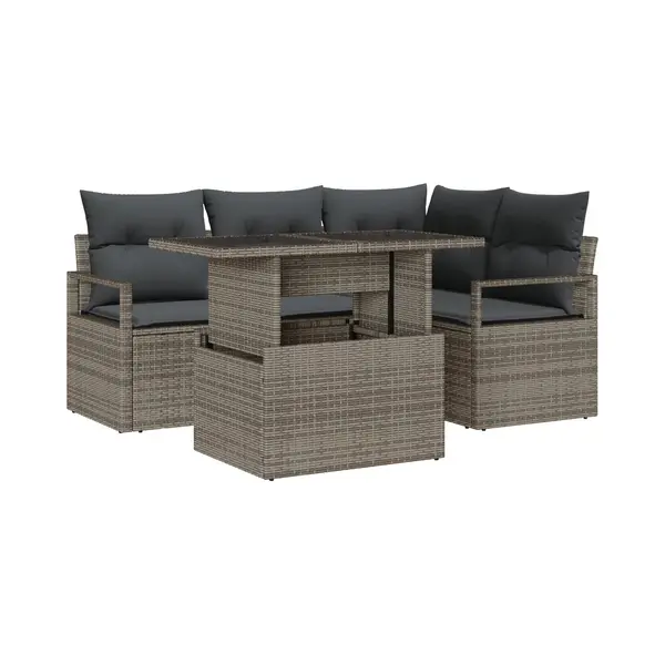 VidaXL - Tuinbank - Set - Met - Kussen - Met - Opslag - 5 - Pcs - Grijs - Poly - Rattan thumbnail