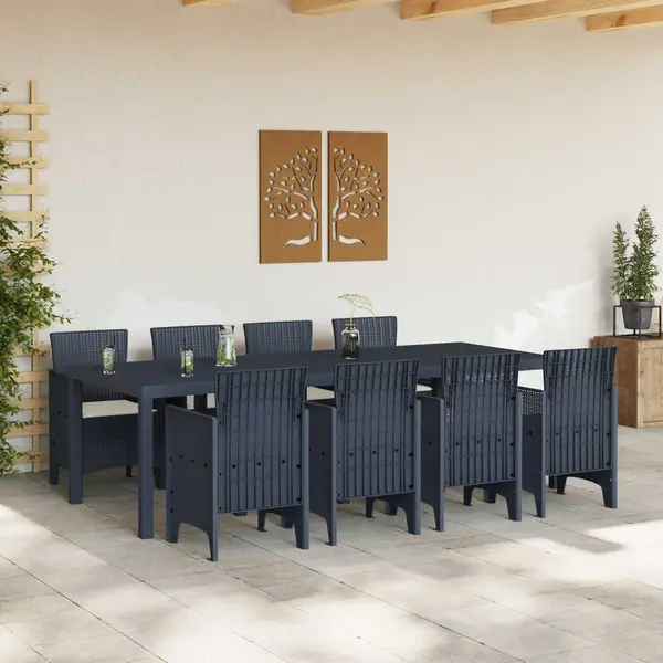 VidaXL - Tuin - Eettafel - Set - 9 - Pcs - Antraciet - Polypropyleen thumbnail