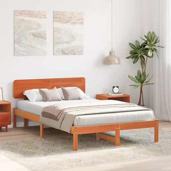 VidaXL Bettrahmen Wachsbraun 140 X 190 Cm Massives Kiefernholz thumbnail