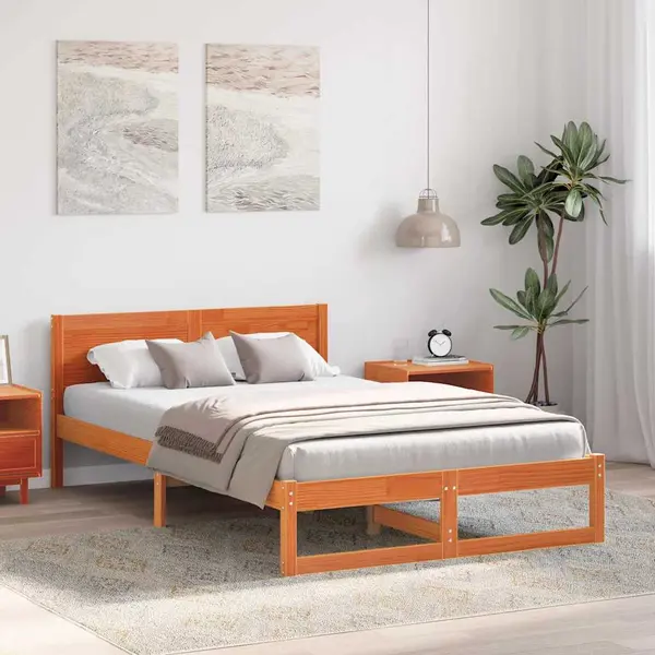 Bettgestell Mit Kopfteil Braun 120 X 190 Cm Massivholz Kiefer Vidaxl thumbnail