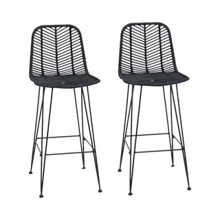 VidaXL Barkruk 2 Pcs Zwart 44, 5 X 53 X 111 Cm Riet En Ijzer