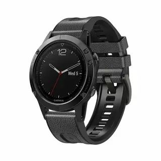 By Qubix - 26mm Quickfit - Leer + Siliconen Bandje - Donkergrijs - Geschikt Voor Garmin Instinct 3 - 50mm - Geschikt Voor Garmin Bandje