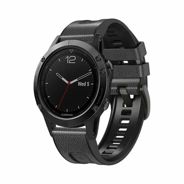 By Qubix - 26mm Quickfit - Leer + Siliconen Bandje - Donkergrijs - Geschikt Voor Garmin Instinct 3 - 50mm - Geschikt Voor Garmin Bandje thumbnail