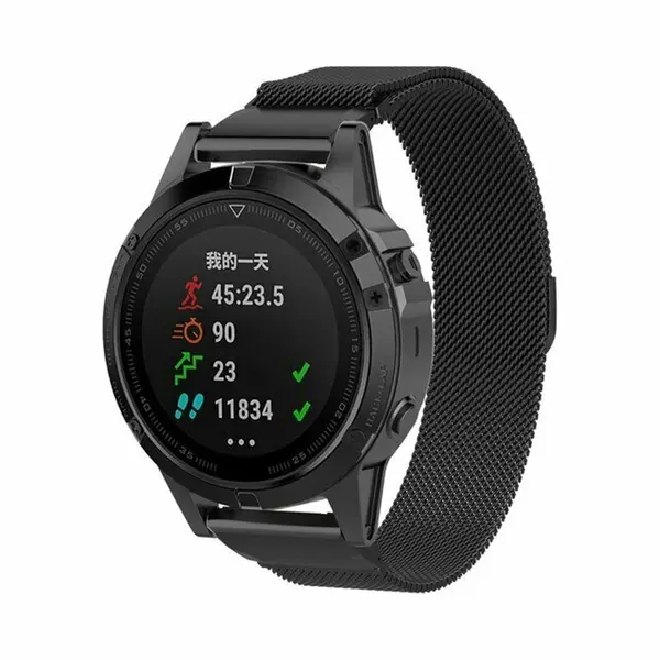 By Qubix - 22mm Quickfit - Milanese Bandje - Zwart - Geschikt Voor Garmin Instinct 3 - Instinct E - 45 Mm - Geschikt Voor Garmin Bandje thumbnail