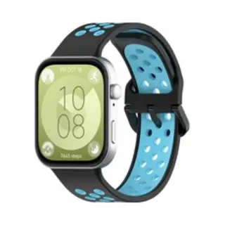 By Qubix Tweekleurige Siliconen Band - Zwart Met Blauw - Horlogebandje Geschikt Voor Huawei Watch Fit 3 - Fit 4