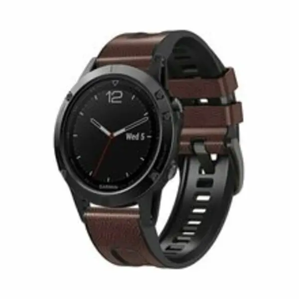 By Qubix - 22mm Quickfit - Leer + Siliconen Bandje - Donkerbruin - Geschikt Voor Garmin Quatix 8 - 47mm - Geschikt Voor Garmin Bandje thumbnail