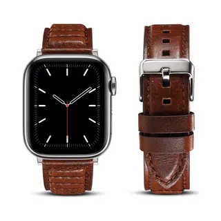 By Qubix Oil Wax Leren Band - Bruin - Geschikt Voor Apple Watch 44 Mm - 45 Mm - 46 Mm - 49 Mm (Ultra 1, 2 En 3)