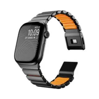 By Qubix Premium Stainless Steel - Siliconen Band - Zwart Met Oranje - Geschikt Voor Apple Watch 44 Mm - 45 Mm - 46 Mm - 49 Mm (Ultra 1, 2 En 3)
