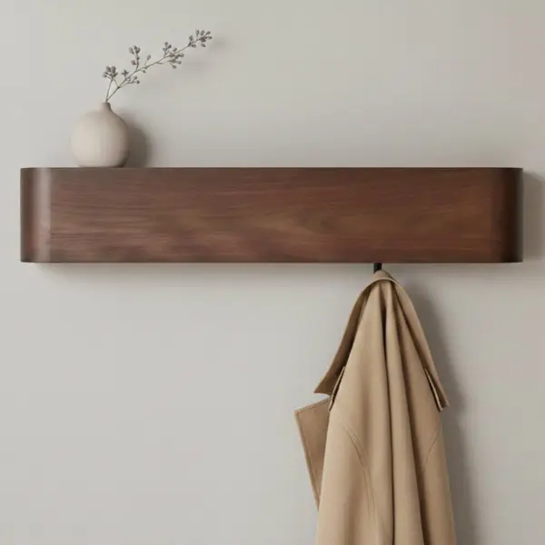 Casa Di Elturo Design Wand Kapstok Met Plank – Bergen Walnut – Massief Grenenhout – 5 Haken – L53 X D7, 5 X H10 Cm thumbnail