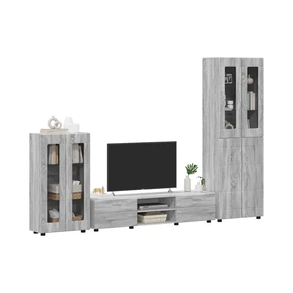 VidaXL Tv-Schrankset Mit Schubladen Florin Graues Sonoma Holzwerkstoff, Moderner Holzschrank Für Stauraum, Rechteckig, Langlebiges Möbelstück Für thumbnail