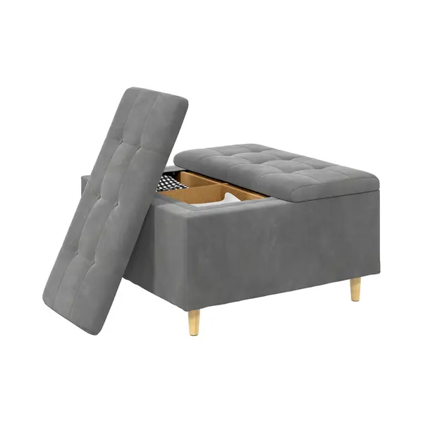 VidaXL - Opslagottoman - Met - Kussen - Donkergrijs - 80 - X - 80 - X - 45 - Cm - Fluweel thumbnail