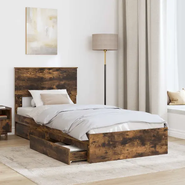 VidaXL Opbergbed Met Hoofdeinde Rook Eiken 75 X 190 Cm Bewerkt Hout thumbnail