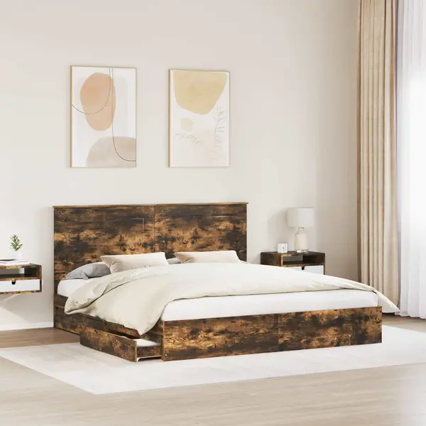 Aufbewahrungsbett Geräucherte Eiche 180 X 200 Cm Holzwerkstoff Vidaxl thumbnail