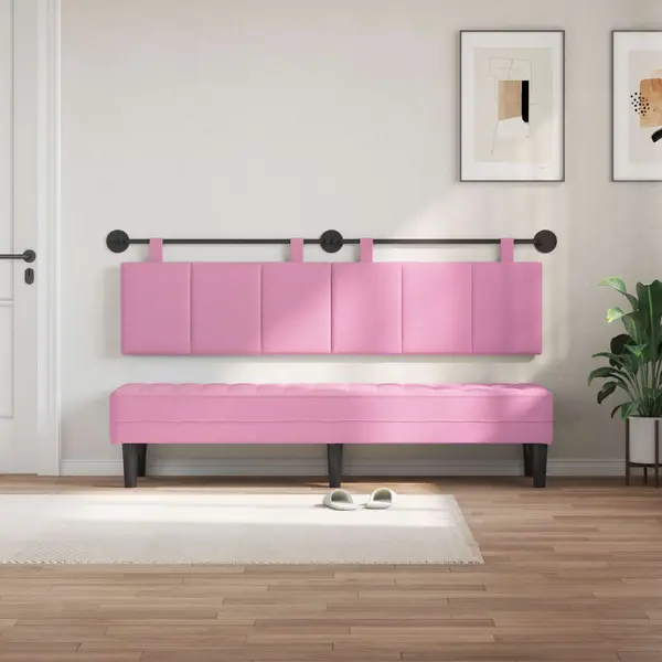 VidaXL Hängevorderseite Wandmontiert Rosa 170 X 55 X 5 Cm Stoff, Wanddeko Fürs Schlafzimmer, Modernes Hängendes Kopfteil, Gepolsterte thumbnail