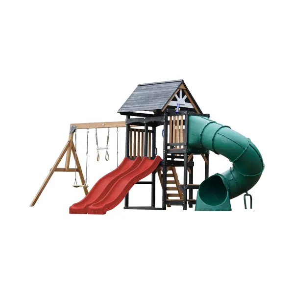 Axi Cody Spielturm Aus Holz Mit 2 Schaukeln & Doppelter Rutsche In Rot & Röhrenrutsche | Xxl Spielhaus/Spielplatz Für Kinder Mit Klettergerüst & thumbnail