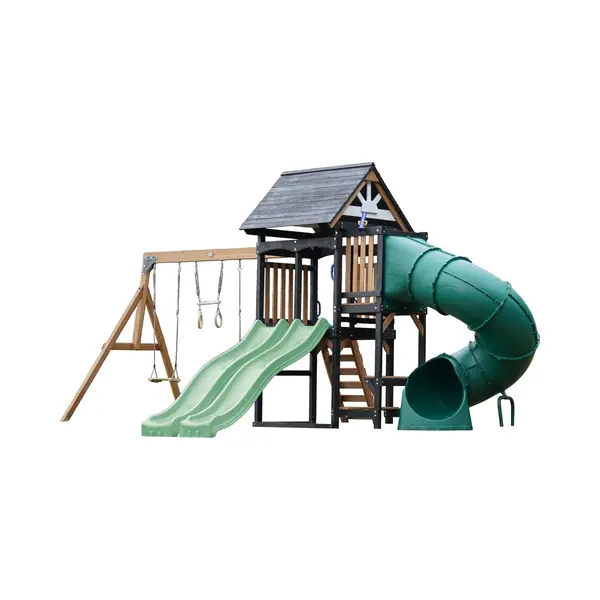 Axi Cody Speeltoestel Met Schommels, Trapeze En Klimwand – Pastel Groene Dubbele Glijbaan – Met Buisglijbaan - Met Picknickbank - Fsc 100% Hout thumbnail