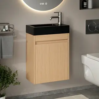 Mirlux Gäste-Wc-Möbel Elen – 40 Cm – Helle Eiche – Schwarzes Waschbecken