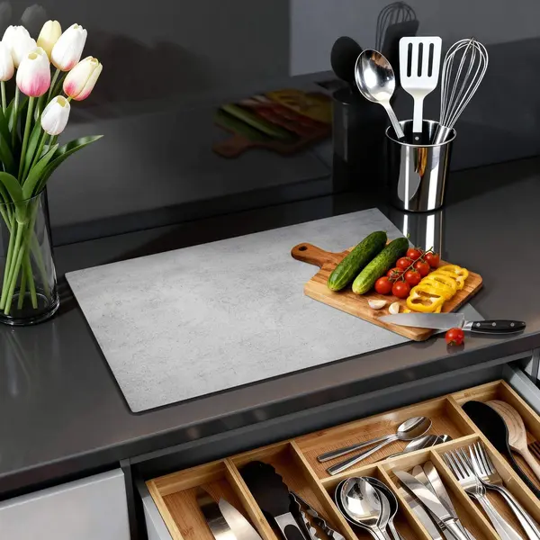 KitchenArt - Urban Grey - Inductie Beschermer - 77x52 Cm - Kookplaat Beschermer - Luxe Afdekplaat Inductieplaat - Anti-slip & Oprolbaar - Beschermmat thumbnail