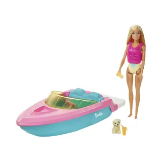 Barbie Doll and Boat with Puppy and Accessories, Floats in Water, for 3 to 7 Year Olds