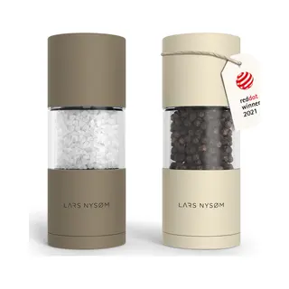 Lars NysØM Salt And Pepper Grinder Set, Manual Salt And Pepper Mills With Adjustable Ceramic Grinder, Design Spice Shaker Set (Brown/Beige)