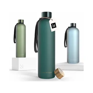 Lars NysØM Water Bottle 34oz | Drinking Bottle 1 Liter | Ultralight Tritan Sports Flask Leak-proof | Ideal For Sports, Office, Yoga | 2 Lids Included