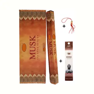 Doos Met 120 Stokjes - Wierook - Wierookstokjes - Incense Sticks - Musk + 5 Mini Wierookstokjes + Gelukspoppetje