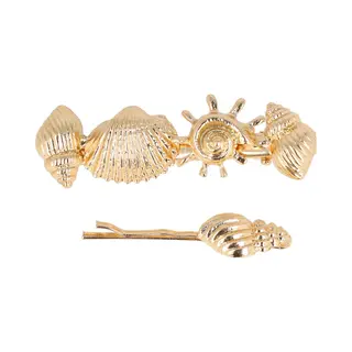 Haarsoires Haarspeld Duckklem & Schuifspeldje 6, 5cm – Schelpen – Metaal – Goud – Set Van 2 - Sterke Haarclip Voor Styling & Dagelijks Gebruik
