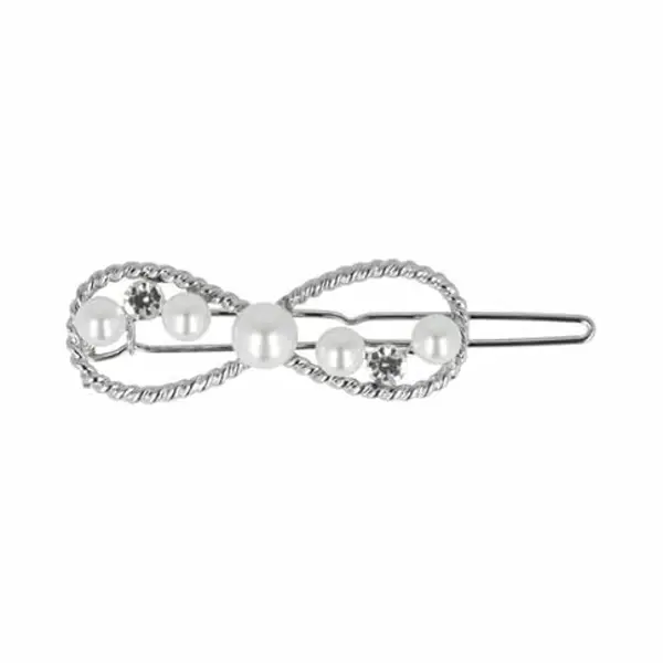 Haarsoires Haarspeld Haarclip 4, 5cm - Infinity - Parel Strass Steentjes - Zilver Wit - Hair Clip - Decoratieve Haaraccessoire thumbnail