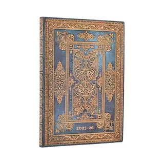 Paperblanks 2026 Blue Luxe (Luxe Design) Midi 18-month Horizontal Softcover Flexi Dayplanner 2025-2026 (Elastic Band Closure), Kalendarz 18-miesięczny