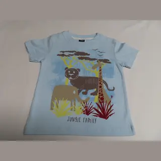 T Shirt - Korte Mouw - Bleek Blauw - Jungle Family - 12 Maand 80