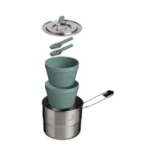 Stanley 1913 Wildfare Go Two Bowl Cook Set 1.1L - Shale/Charcoal - 6-teiliges Camping-Kochset - Outdoor-Kochset - Edelstahltopf Mit Deckel - Kochset